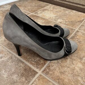 Cole Haan Gray Suede Pumps with Black Buckle Accent